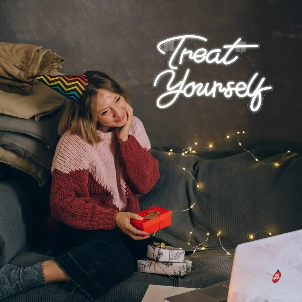 Treat Yourself White Neon Light LED Display Bedroom Diva Princess Teenager Decor